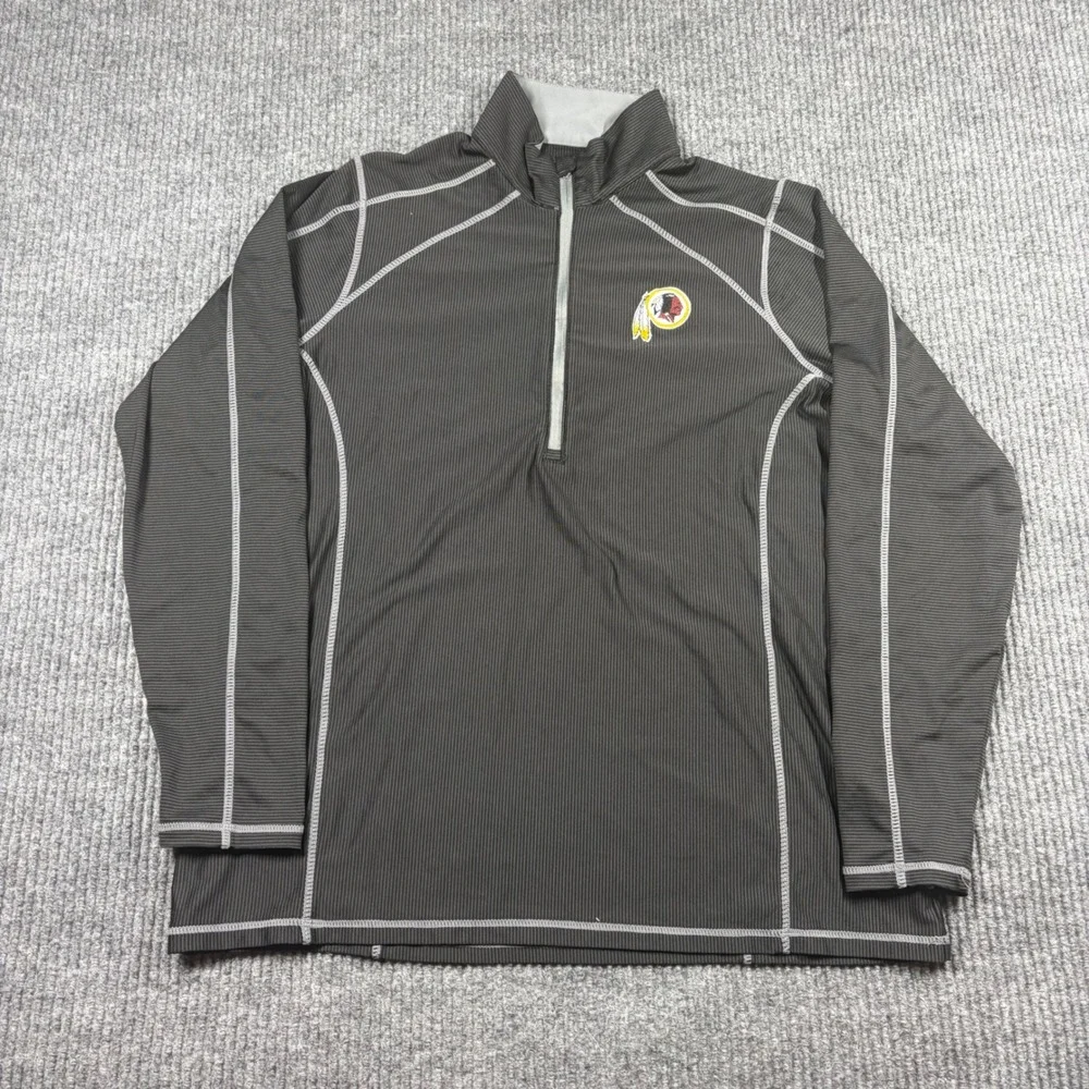 Antigua Pullover Men's L Washington Redskins NFL Quarter Zip Gray Striped